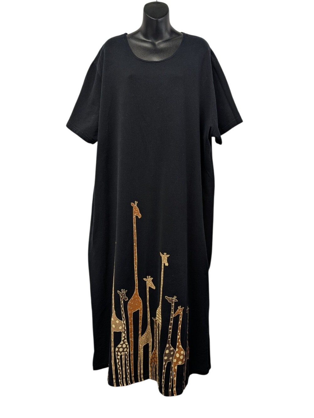 CITE Women's Black Short Sleeve Long Gold Giraffe Print Plus 3X Shirt Dress